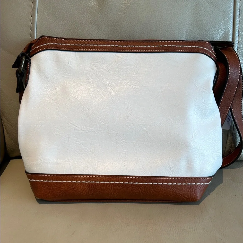 BOC Born Concept White Brown Handbag Purse Tote Zipper crossbody boho vintage